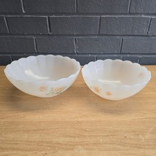 2 X Vintage Arcopal France Bowls White With Floral Decoration pattern rim