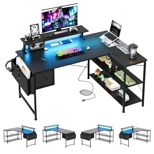 Shaped gaming desk with led - gaming,