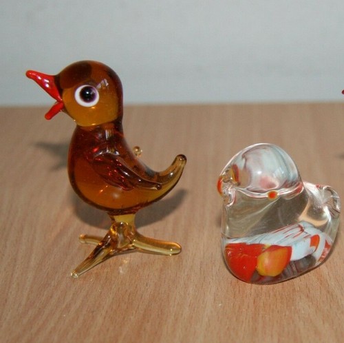 Two glass bird figures - bird,