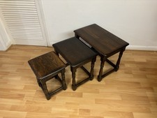 Vintage Old Charm Style Solid Oak Wood Set of 3 Nesting Tables Side Tables