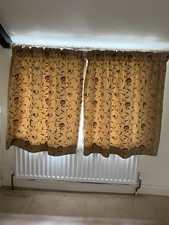 Pair  Of Curtains Lined, Beige With Flowers Red. 138 Cm Wide 110 Cm Long.