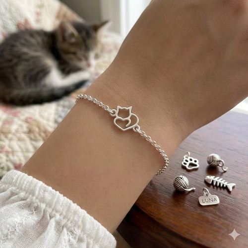 925 silver cat - silver, bracelet