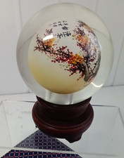 Chinese 4" dia Hollow Glass Ball with Reverse Hand Painted Trees on Stand (FO)