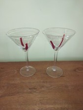 Large Cocktail Martini Glasses Pair Red Glass  Dashes 20cm High