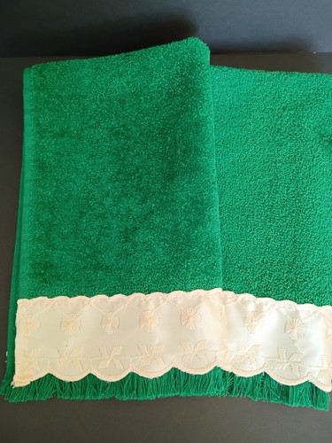 Vintage set green satin lace - set, 2