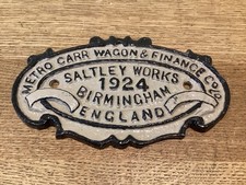 Original Railway Plate ~ METRO CARR WAGON & FINANCE Co Ltd   SALTLEY WORKS. 1924