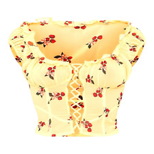 Pretty Little Thing Yellow Blouse Lace Front Strawberry Women’s UK Size 8
