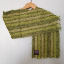 DONEGAL DESIGN Mens Ladies SCARF Mohair Wool Striped GREEN Ireland Hand Woven