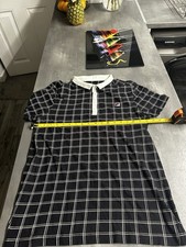 Retro Fila Polo shirt Medium Black White Checked 80s Casuals Bjorn Borg Tennis