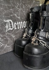 Demonia Camel 205 platform goth books, Black faux leather, UK 7, good condition