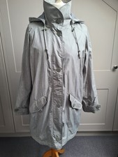 Seasalt Women's Grey/Blue Parka-Style Raincoat, Size 14, with Detachable Hood