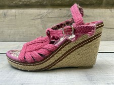 Chic Hot Pink Espadrille Platform High Wedge Heel Peep Toe Sandals Size 5 38