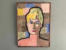 Original Vintage Oil Painting Modernist Portrait of A Lady 1960’s Cubism 