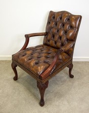 Vintage Gainsborough Mahogany Leather Armchair Button Back Desk Library Chair