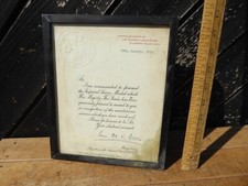 1955 Imperial Service Medal framed Certificate for Meritorious Services .