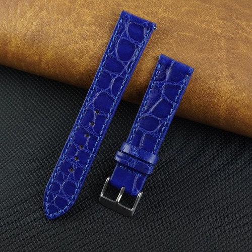Thin blue leather watch strap - blue,