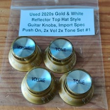 Used 20s Gold & White Reflector Top Hat Style Les Paul LP SG Knobs Set  2V2T #1