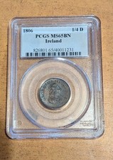 Very High Grade Ireland 1/4D Coin 1806 Slabbed MS65BN