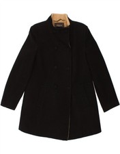 ALEXON Womens Double Breasted Coat UK 14 Large  Black Wool BI10