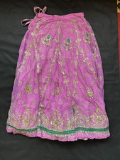 Indian Long Pink Saree Sequin Boho Bollywood Hippie Gypsy Festival Skirt Apr 30"