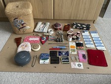 Vintage Sewing Haberdashery Items Job Lot In Basket