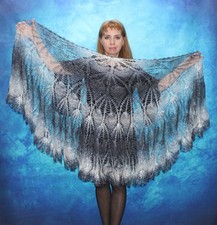 Gray crochet Russian Orenburg shawl, Wool wrap, Goat down stole, Warm cape,Scarf