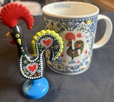 Galo de Barcelos Portuguese Colourful Rooster Figurine And A Mug