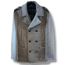 William Hunt Knit Pea Coat Size 38 Grey Wool Double Breasted Lined Warm