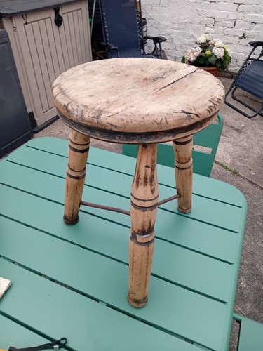 Milking stool antique pine - pine, 3