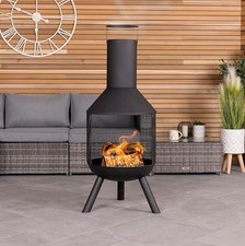 Round Black Steel Chimenea -