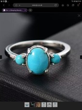 PRETTY LITTLE SLEEPING BEAUTY TURQUOISE TRILOGY RING K1/2 in 925 SILVER- REDUCED