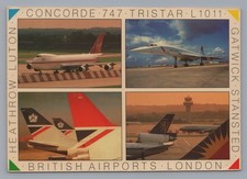 British Airports London British Airways Concorde Virgin 747 Multiview Postcard 