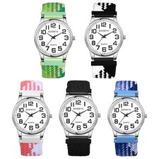 Elderly Woven Elastic Strap Quartz Wrist Watch Arabic Numeral Dial Easy Reader