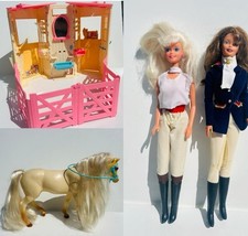 Vintage Mattel Barbie Magical Sounds Horse Stable Barn With Dolls & Accessories
