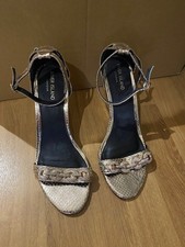 RIVER ISLAND LADIES GOLD HIGH WEDGE PARTY SHOES SANDALS SIZE 5 UK