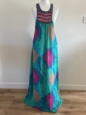 Zara Multicoloured Beaded Crochet Halter  Boho Maxi Dress Small Summer Chiffon