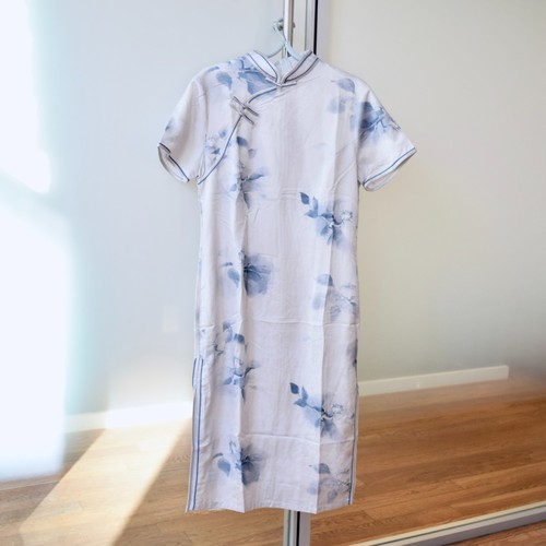 Blue flora qipao midi dress - blue,