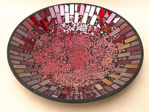 Red glass mosaic bowl - red,