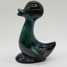 Canadian Blue Mountain Pottery Duck Figurine Blue Green Glaze Vintage Ceramic