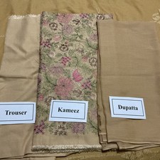 Unstitched BAREEZE` Beige Embroidered  Karandi  3 piece Suit