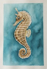 Original seahorse watercolor - seahorse,