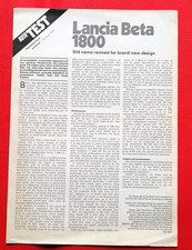 1973 LANCIA BETA 1800 Road Test Reprint Brochure UK market