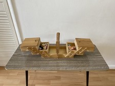 Vintage Retro Wooden Expanding Cantilever Sewing Box Storage Wit Sewing Contents