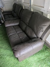 Two Brown Leather Recliner Sofas 2-Seater .