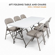 6ft Folding Table Trestle Camping Party Picnic BBQ Stall Garden and Six Chairs