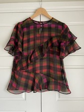 Women’s Studio By Preen Size 10 Sheer Check Patterned Shirt Sleeve Top