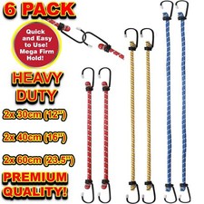 ? 6 X Bungee Cords Set Tie Car Luggage Elasticated Hook Bike Straps Rope Load