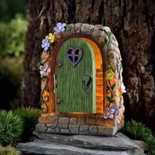 Garden Ornament Solar Fairy Door Magic Resin Garden Statues Decoration
