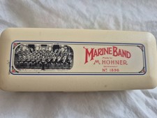 Vintage Old Antique Harmonica Mouth Organ Boxed M Hohner working Marine band