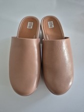 FitFlop Pilar Beige Leather Platform  Clogs Size 6